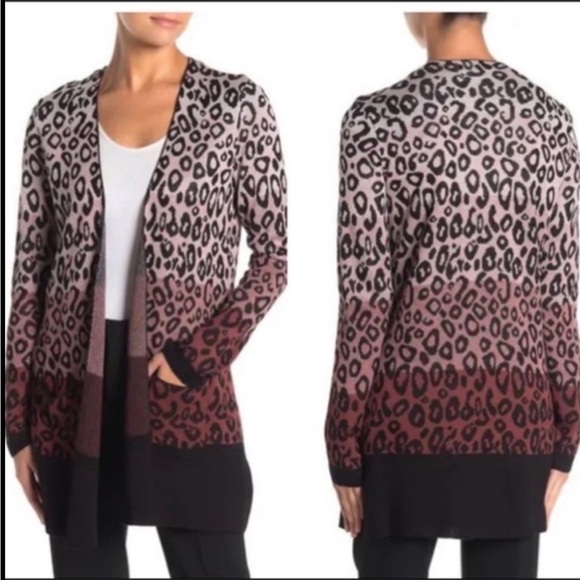 Pink and Black Leopard Cardigan Sweater - Picture 2 of 2